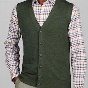 NWT Jos. A. Bank Green Marled Lambswool Suit Vest Made in Hong Kong XL